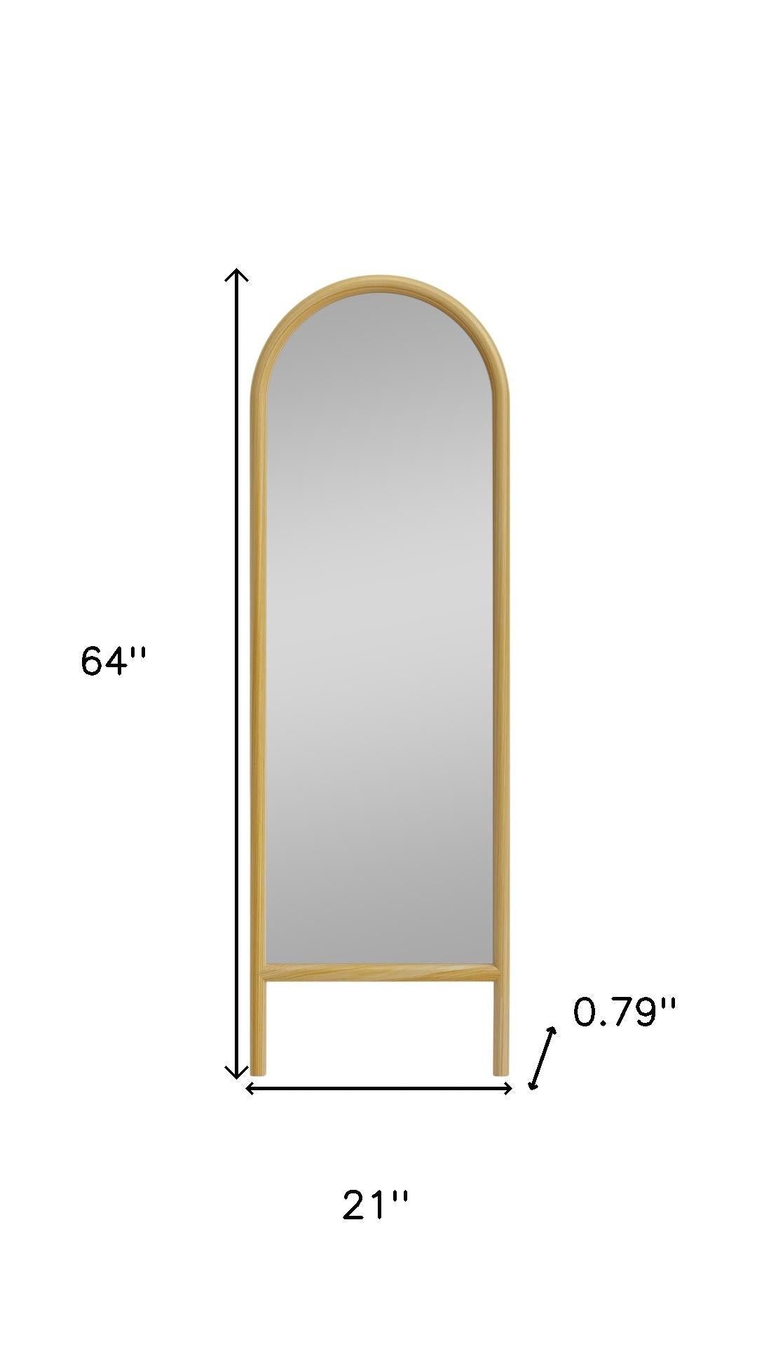 64" Natural Solid Wood Arch Full Length Mirror