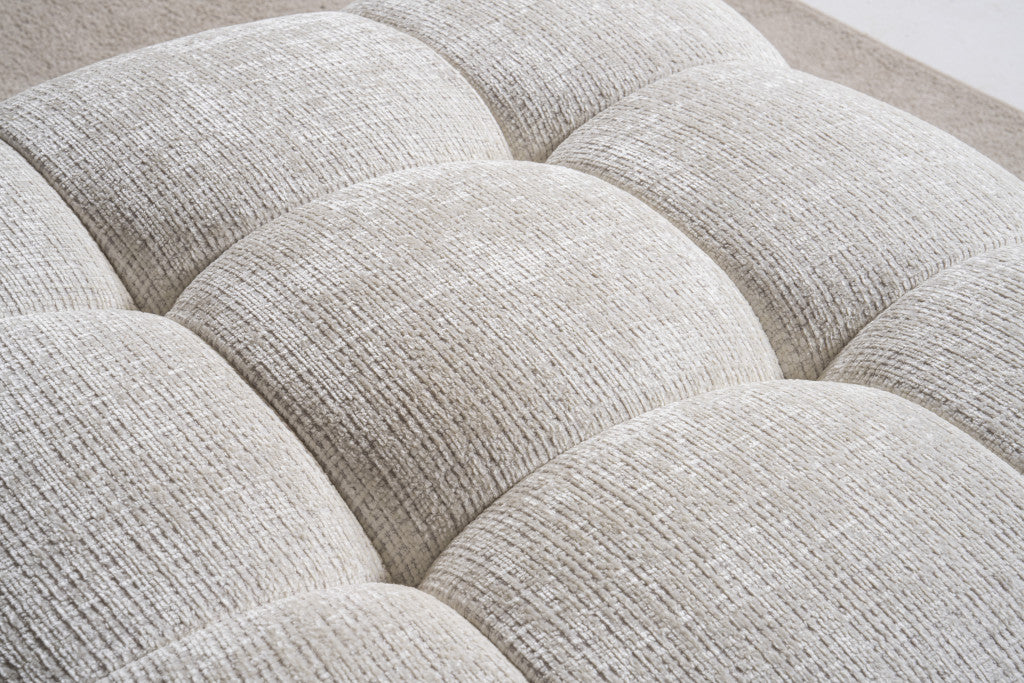 36" Beige and Black Chenille Tufted Pouf Ottoman