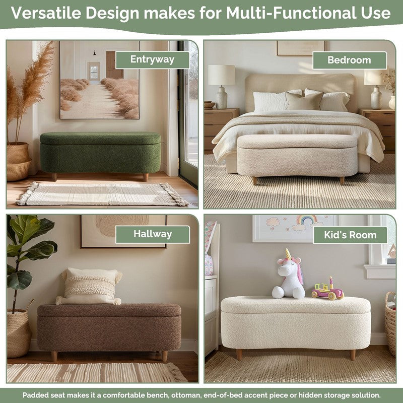 Bailey Boucle-Style Curved Storage Accent Bench