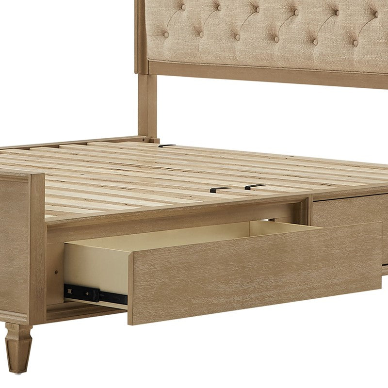 Victoria Wood Bed with Upholstered Headboard and Built-In Storage Drawer
