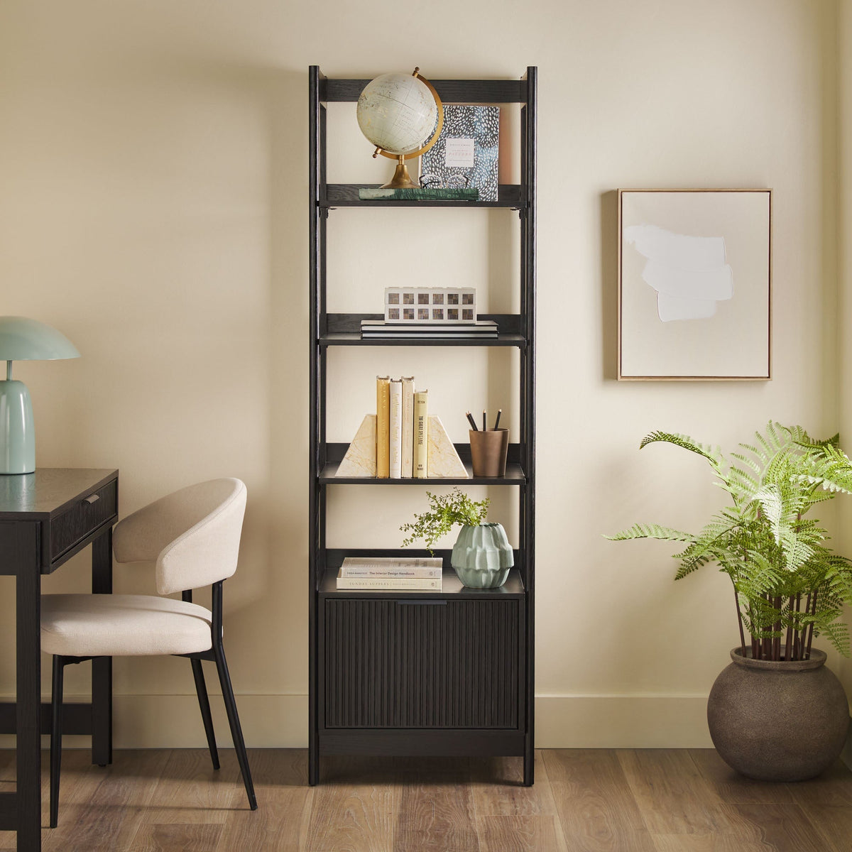 Holmes Modern Scandinavian Reeded Bookshelf Living Room Walker Edison Black 