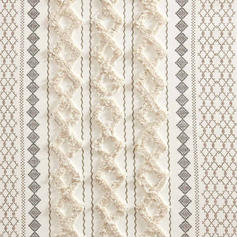 Imani Cotton Printed Curtain Panel with Chenille Stripe and Lining