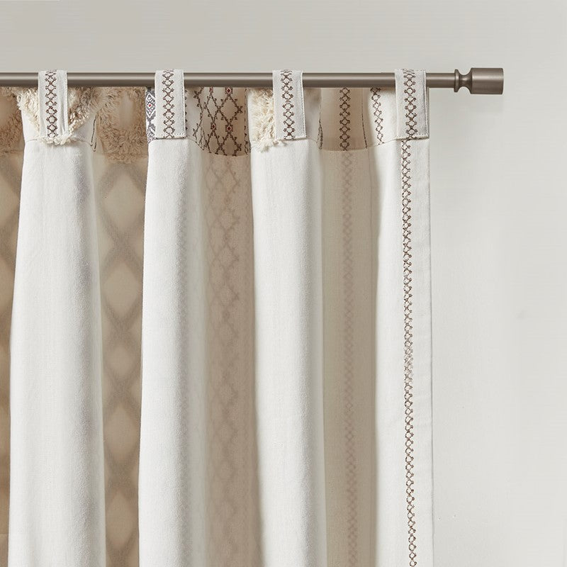 Imani Cotton Printed Curtain Panel with Chenille Stripe and Lining