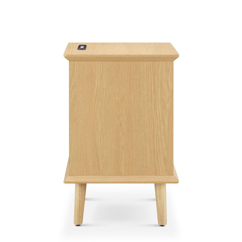 Teagan Rattan Side Table with Built-in Charging Station & LED Light