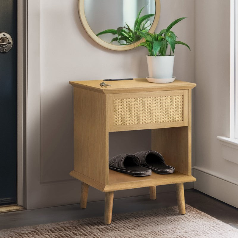 Teagan Rattan Side Table with Built-in Charging Station & LED Light
