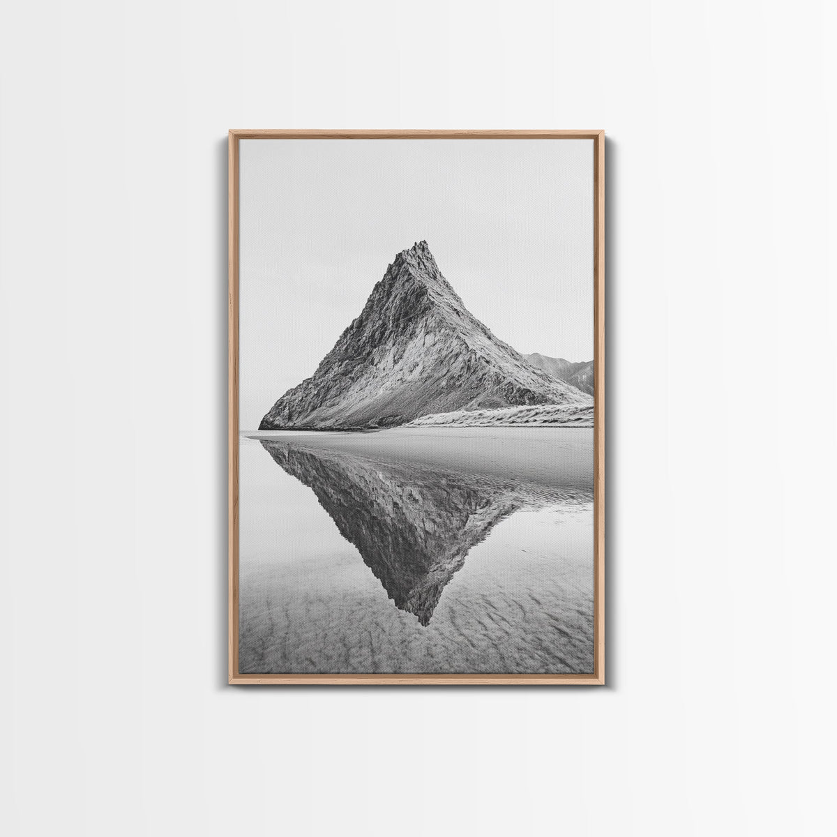 Mountain Mirror, Coastal Peak, Serene Beach, Canvas Print