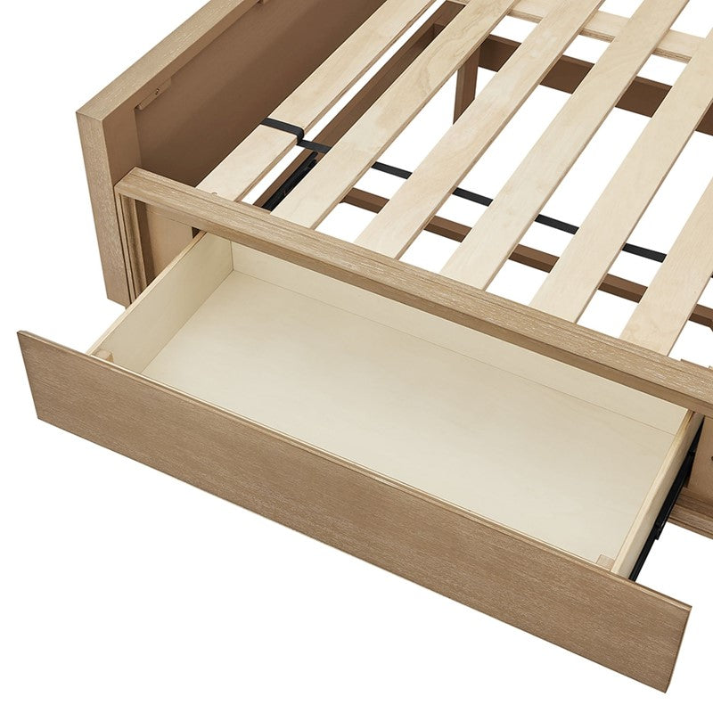 Victoria Wood Bed with Upholstered Headboard and Built-In Storage Drawer