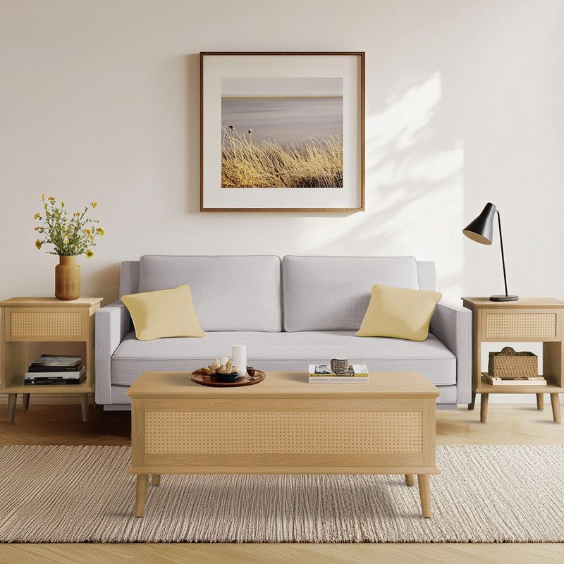Teagan Rattan Side Table with Built-in Charging Station & LED Light