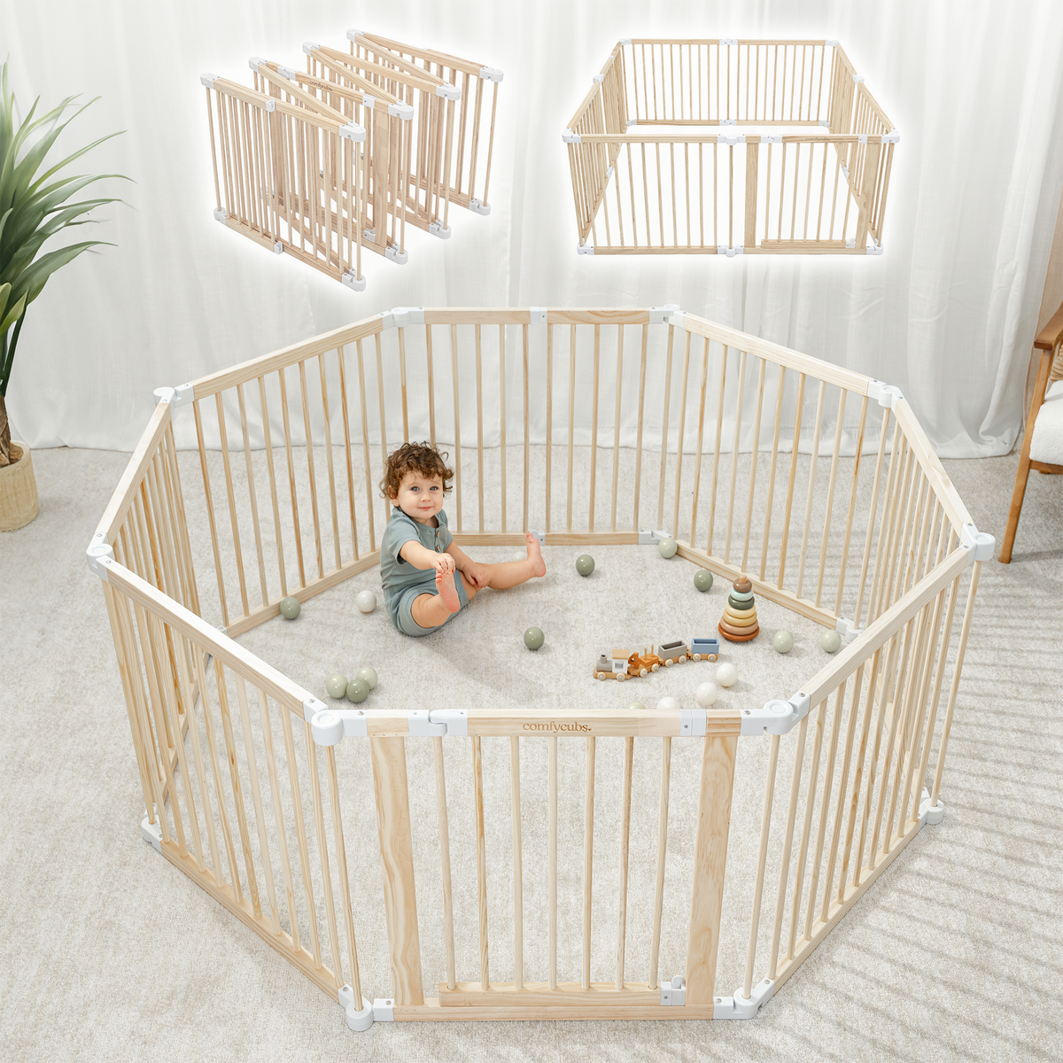 Playpen for Toddler and Babies in Natural Wood