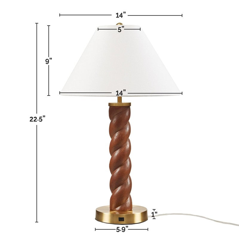 Helixia Twisted Faux Wood Table Lamp with USP C Port