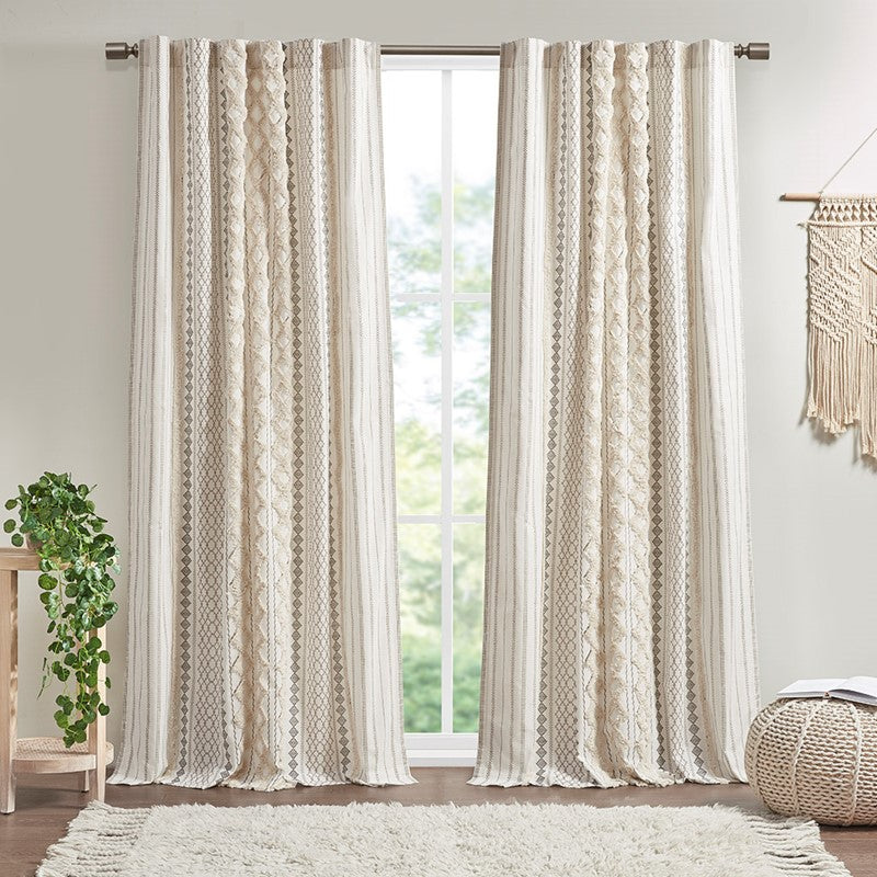 Imani Cotton Printed Curtain Panel with Chenille Stripe and Lining Main image