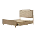 Victoria Wood Bed with Upholstered Headboard and Built-In Storage Drawer