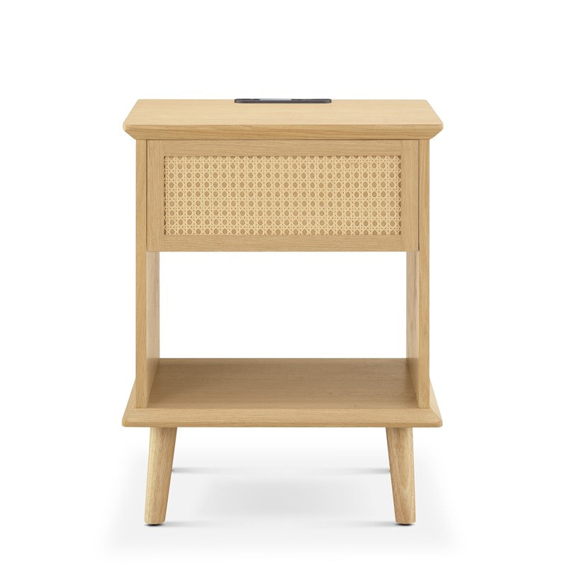 Teagan Rattan Side Table with Built-in Charging Station & LED Light