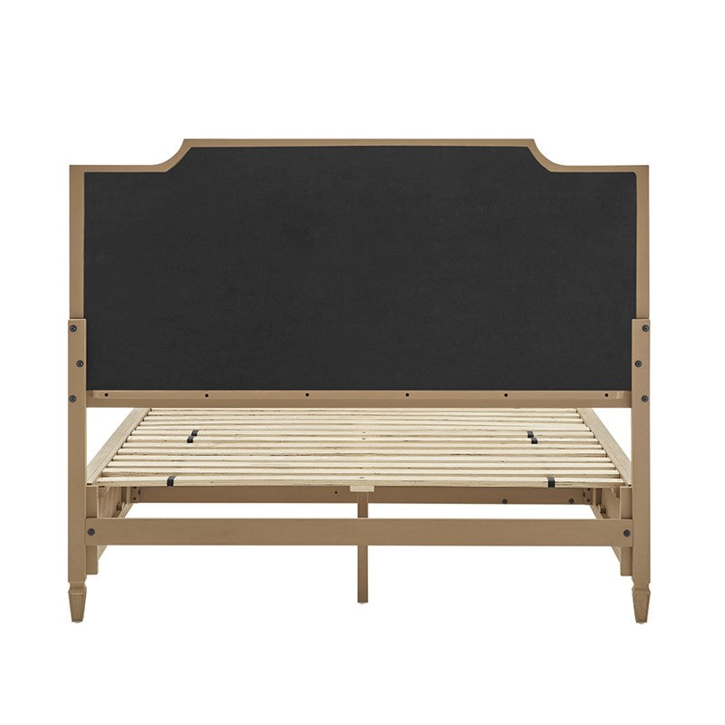 Victoria Wood Bed with Upholstered Headboard and Built-In Storage Drawer