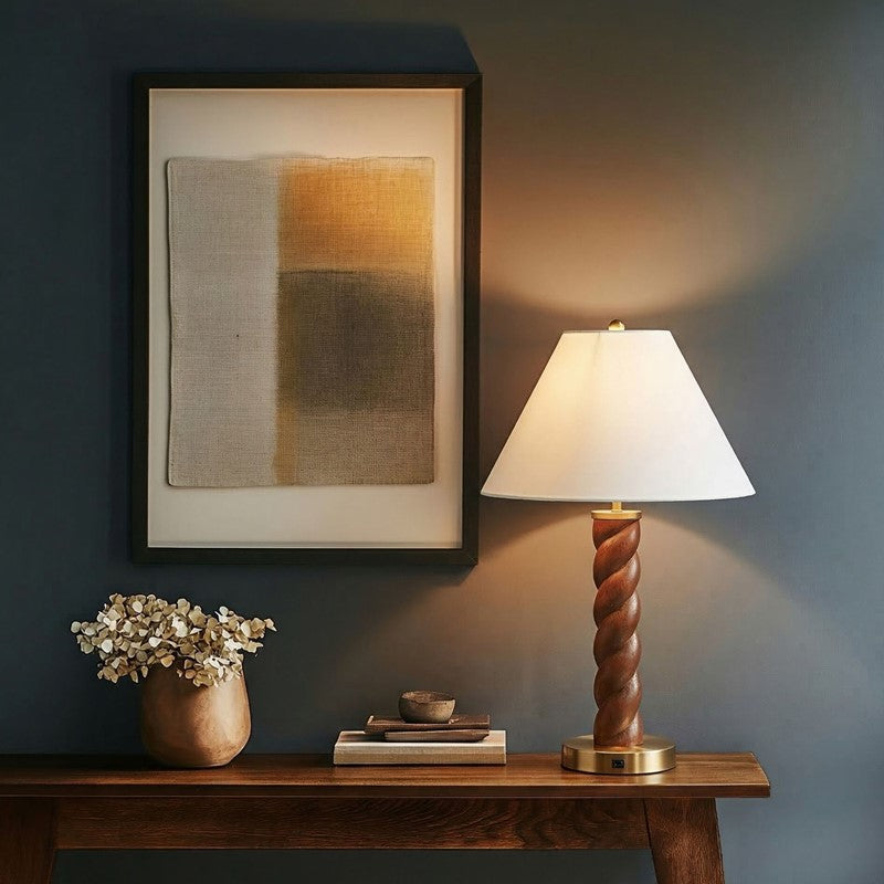 Helixia Twisted Faux Wood Table Lamp with USP C Port
