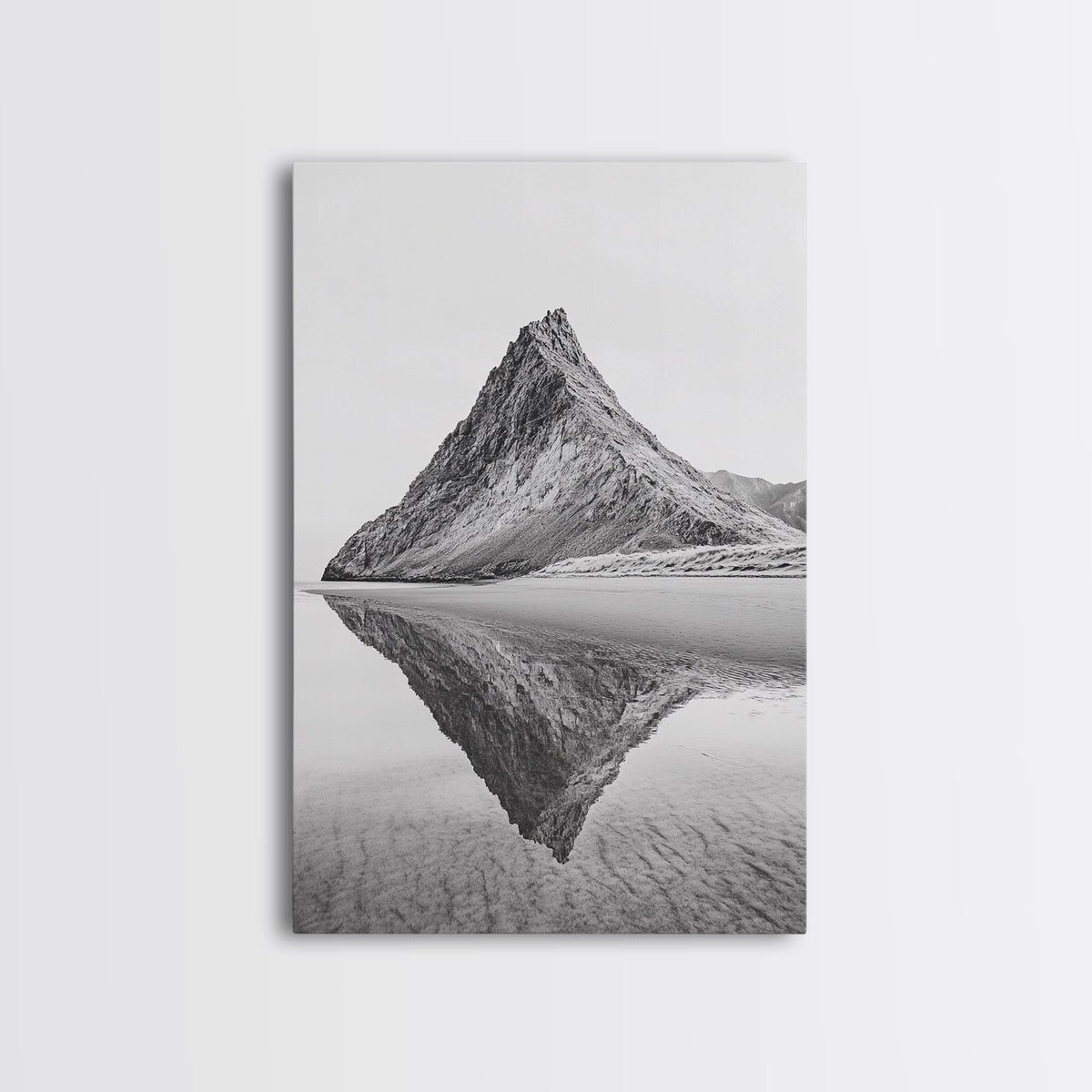 Mountain Mirror, Coastal Peak, Serene Beach, Canvas Print