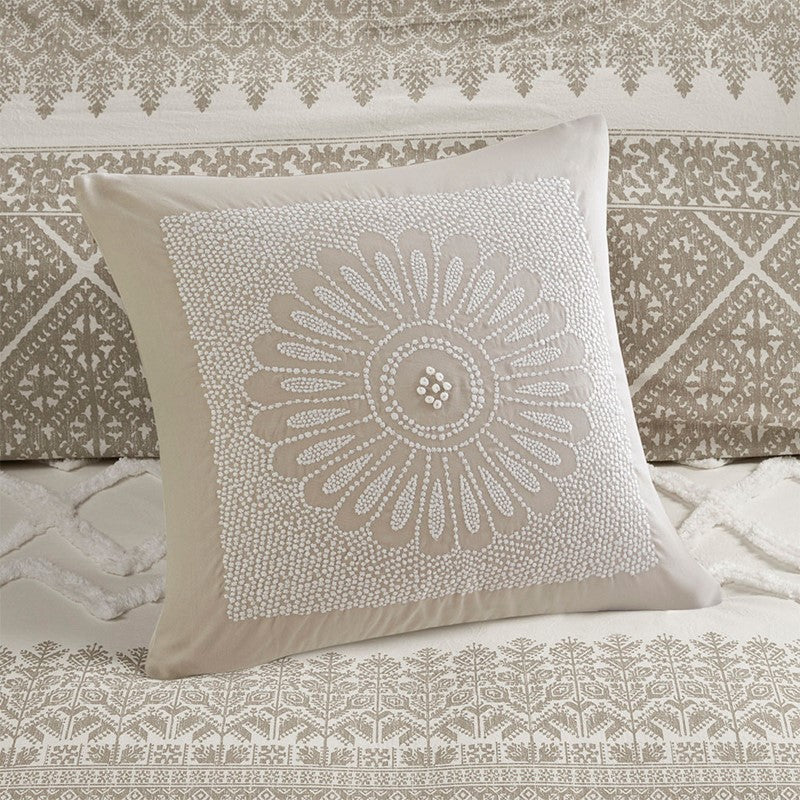 Mila Cotton Botanical Duvet Cover Set with Chenille Tufting