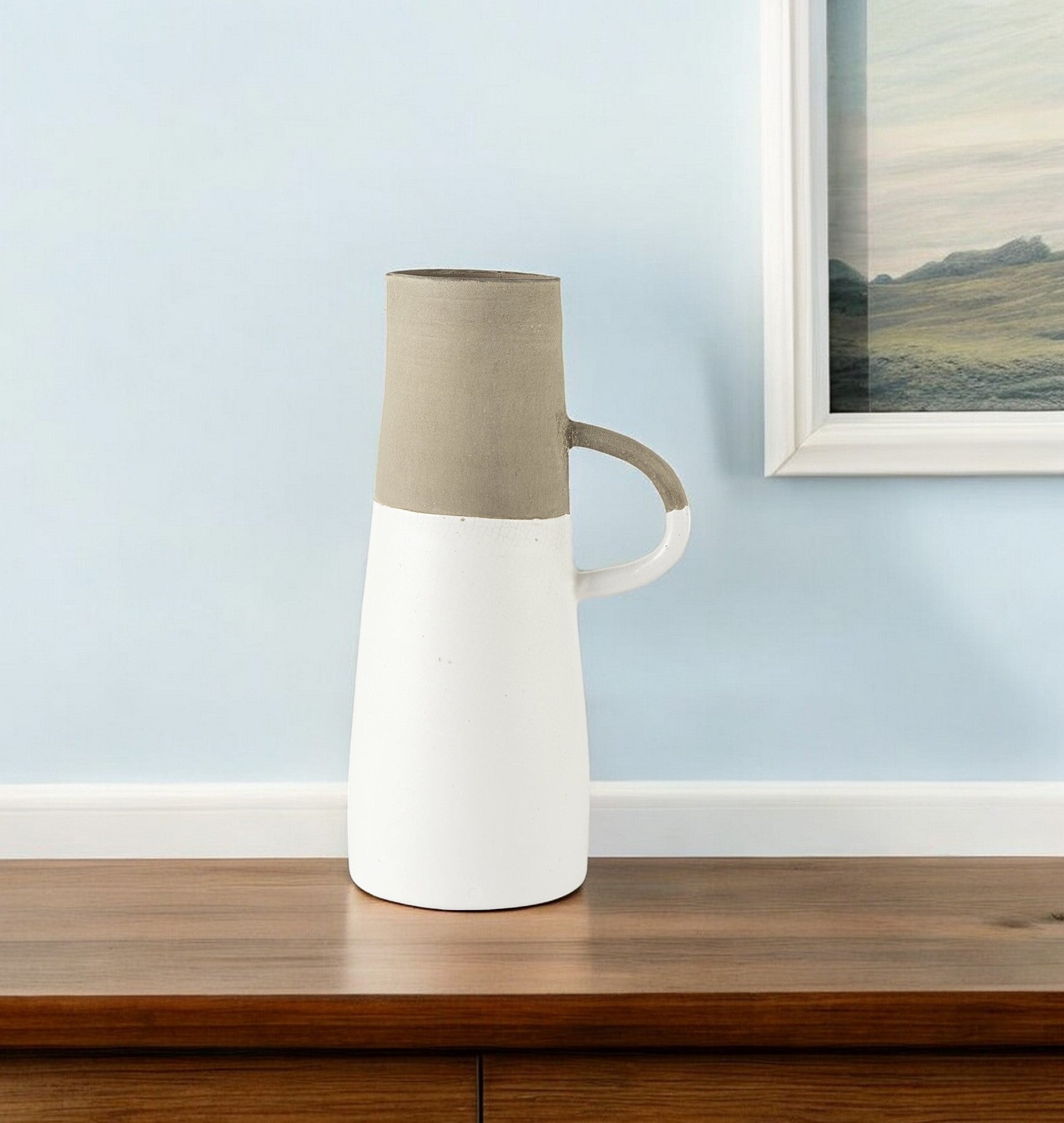 14" White and Natural Ceramic Decorative Jug Main image