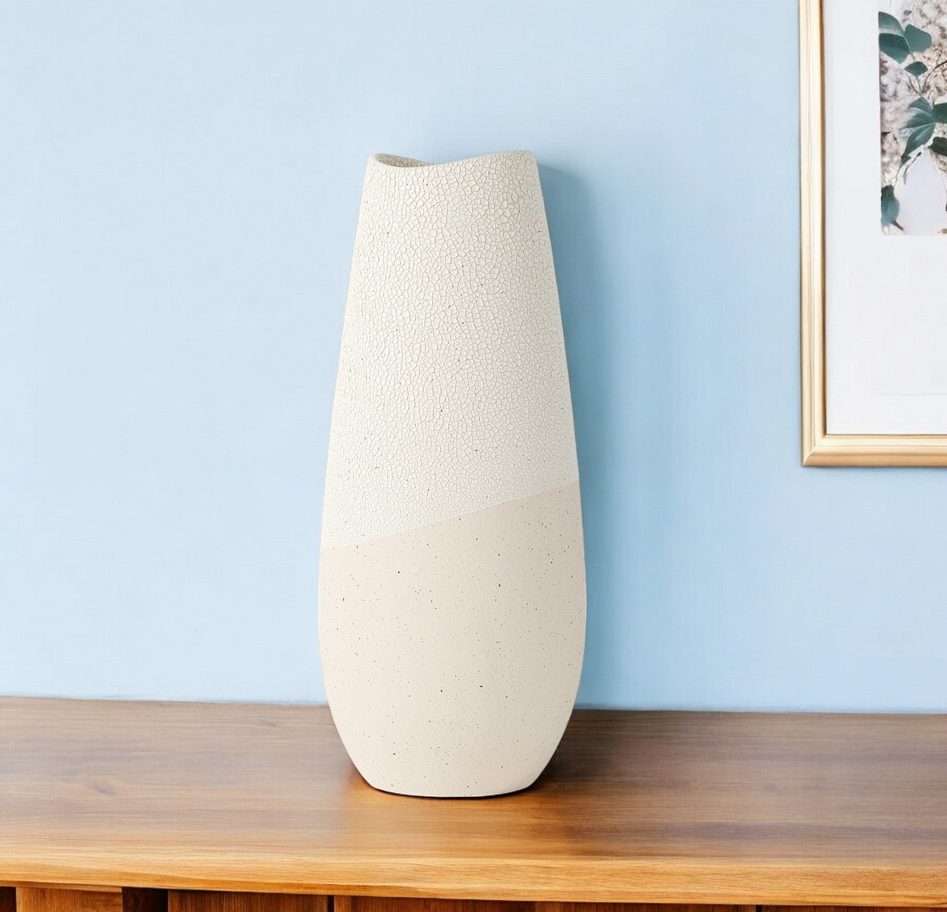 14" Cream Abstract Cylinder Ceramic Table Vase Main image