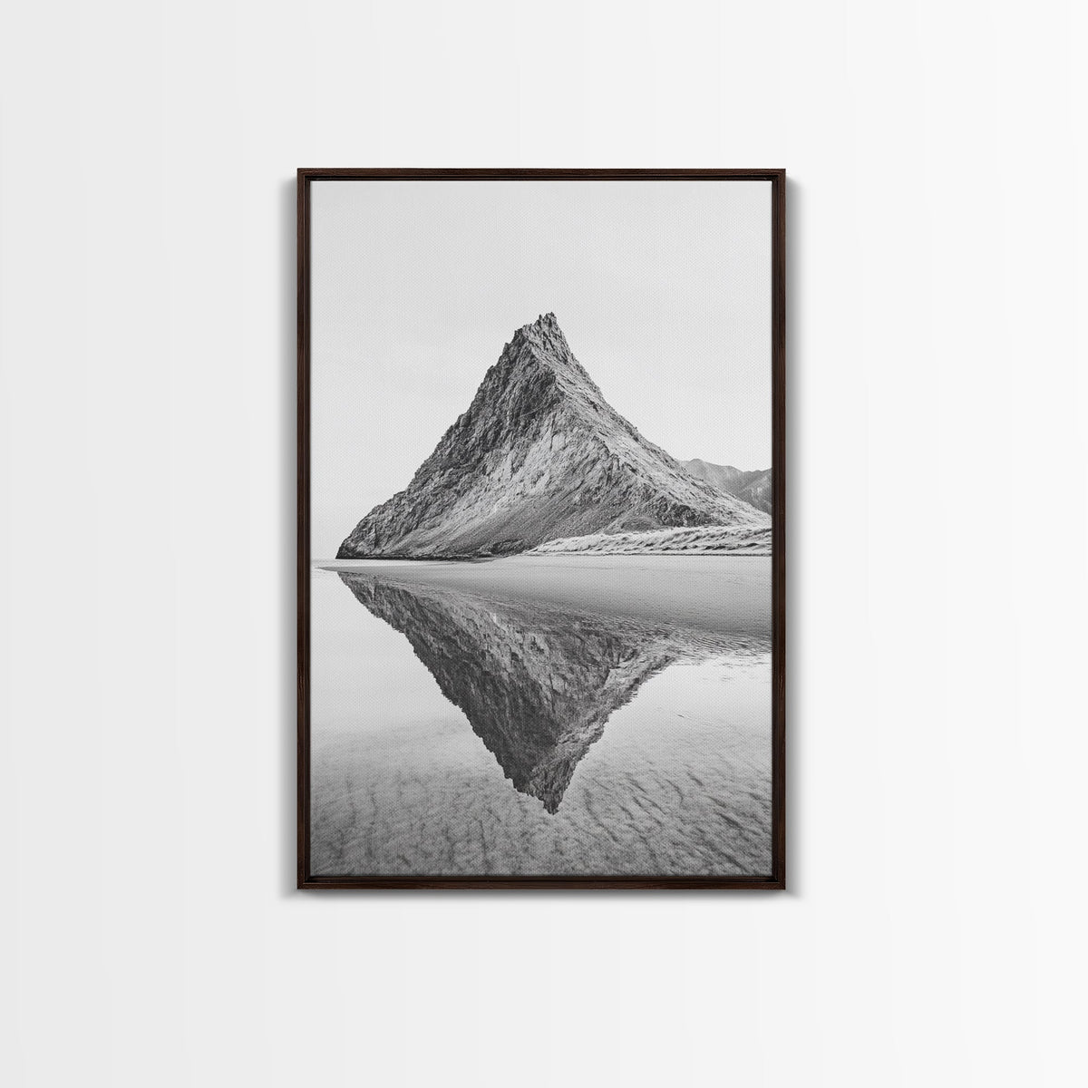 Mountain Mirror, Coastal Peak, Serene Beach, Canvas Print