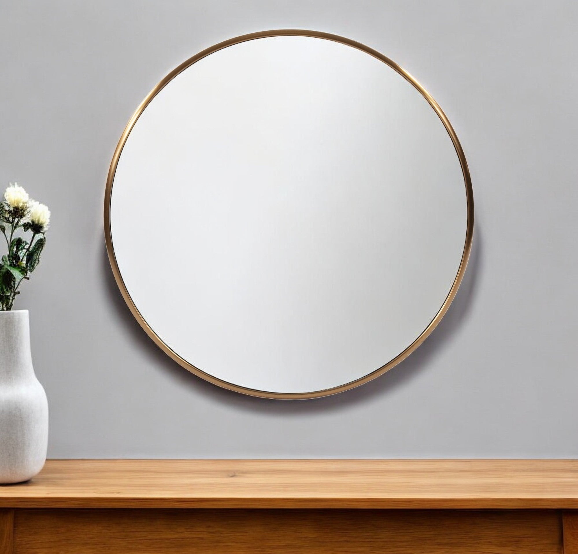 32" Antiqued Brushed Brass Round Wall Mirror Main image