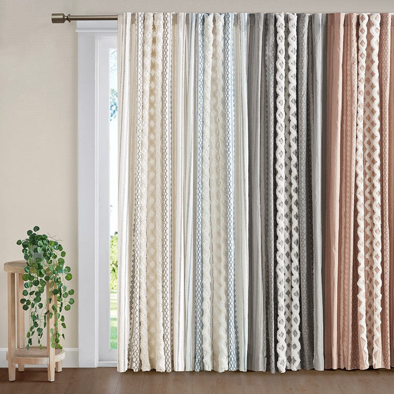 Imani Cotton Printed Curtain Panel with Chenille Stripe and Lining