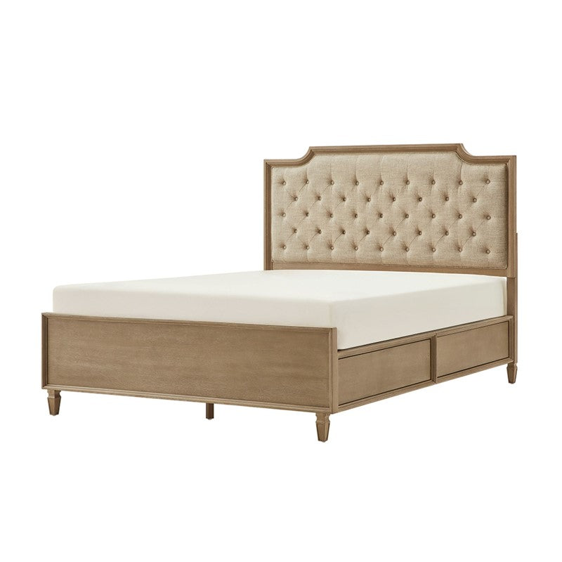 Victoria Wood Bed with Upholstered Headboard and Built-In Storage Drawer
