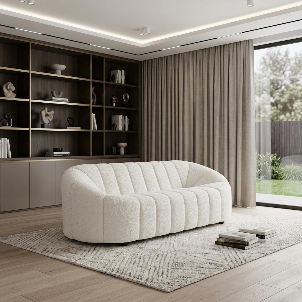 84" White Sherpa Sofa With Black Legs Main image