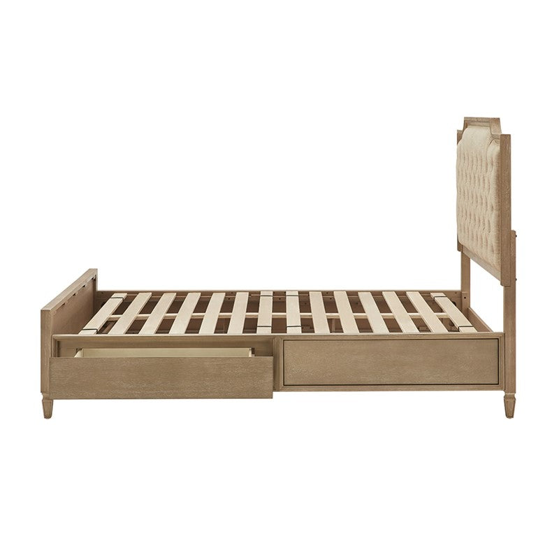 Victoria Wood Bed with Upholstered Headboard and Built-In Storage Drawer