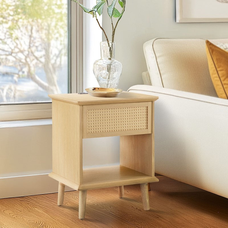Teagan Rattan Side Table with Built-in Charging Station & LED Light Main image