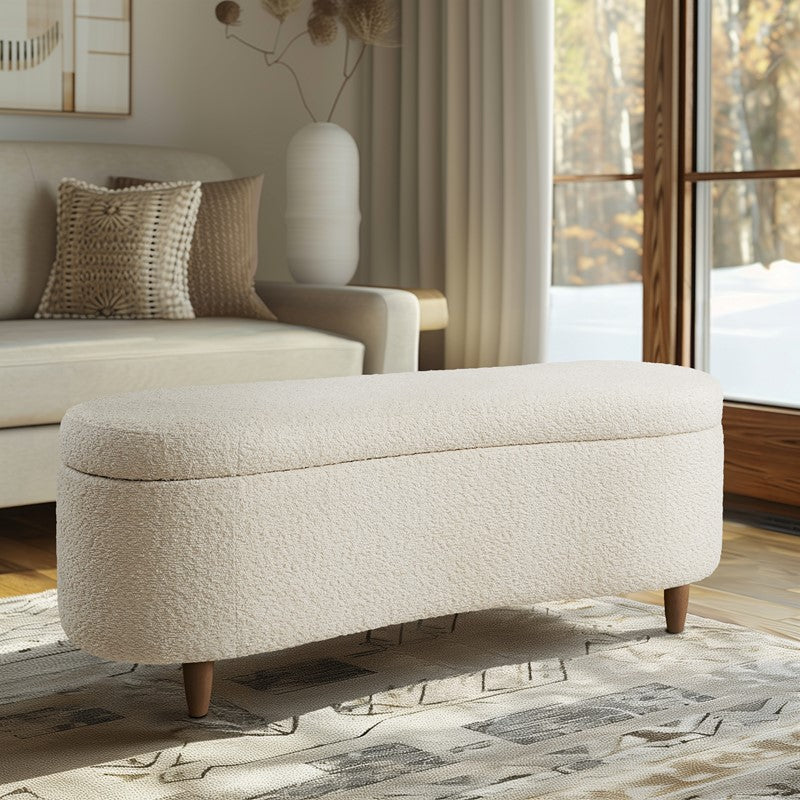 Bailey Boucle-Style Curved Storage Accent Bench