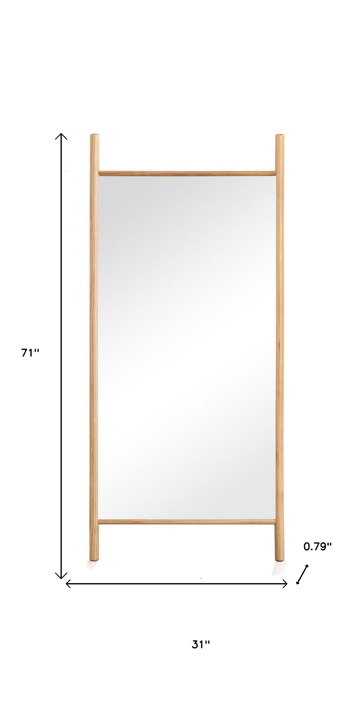 71" Natural Solid Wood Novelty Leaning Framed Full Length Mirror