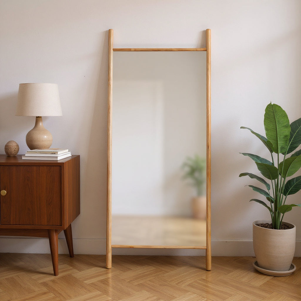 71" Natural Solid Wood Novelty Leaning Framed Full Length Mirror Main image