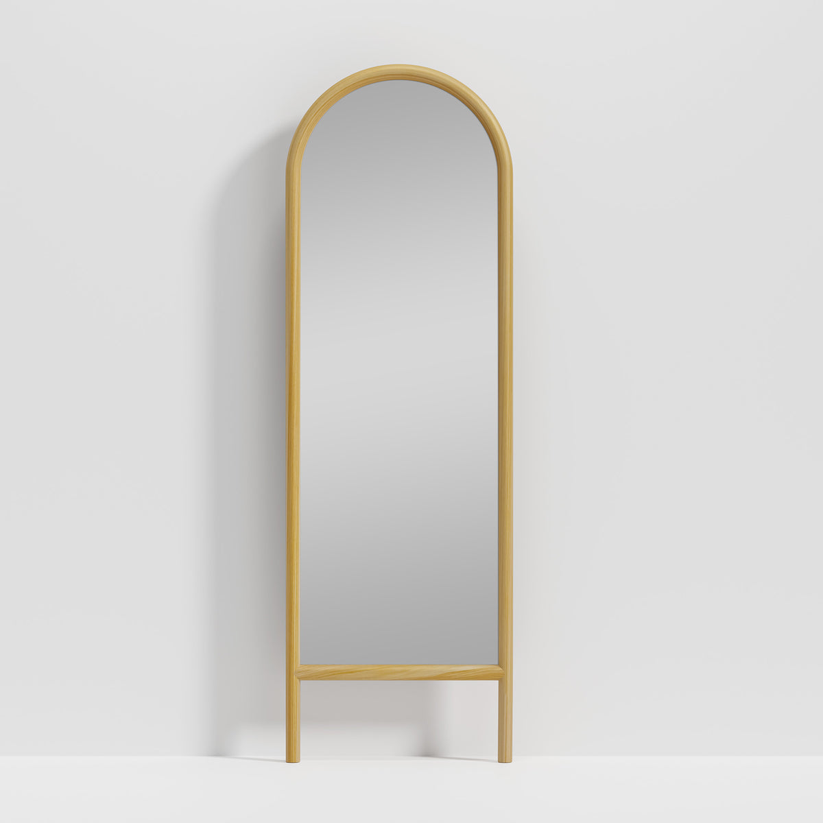 64" Natural Solid Wood Arch Leaning Framed Full Length Mirror