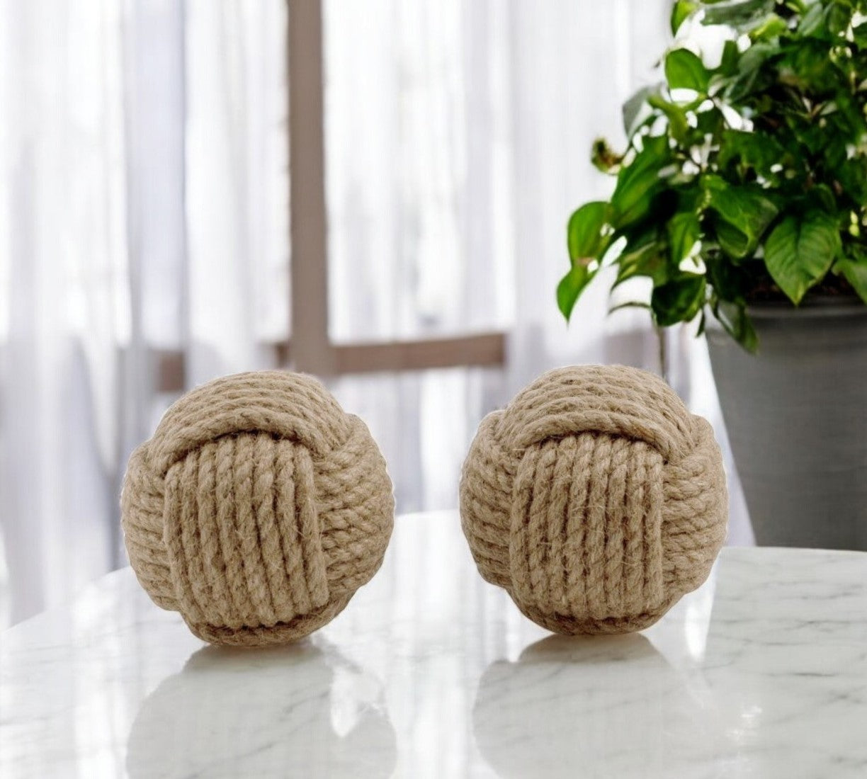 Set of Two Natural Jute Decorative Orb Tabletop Sculpture Main image