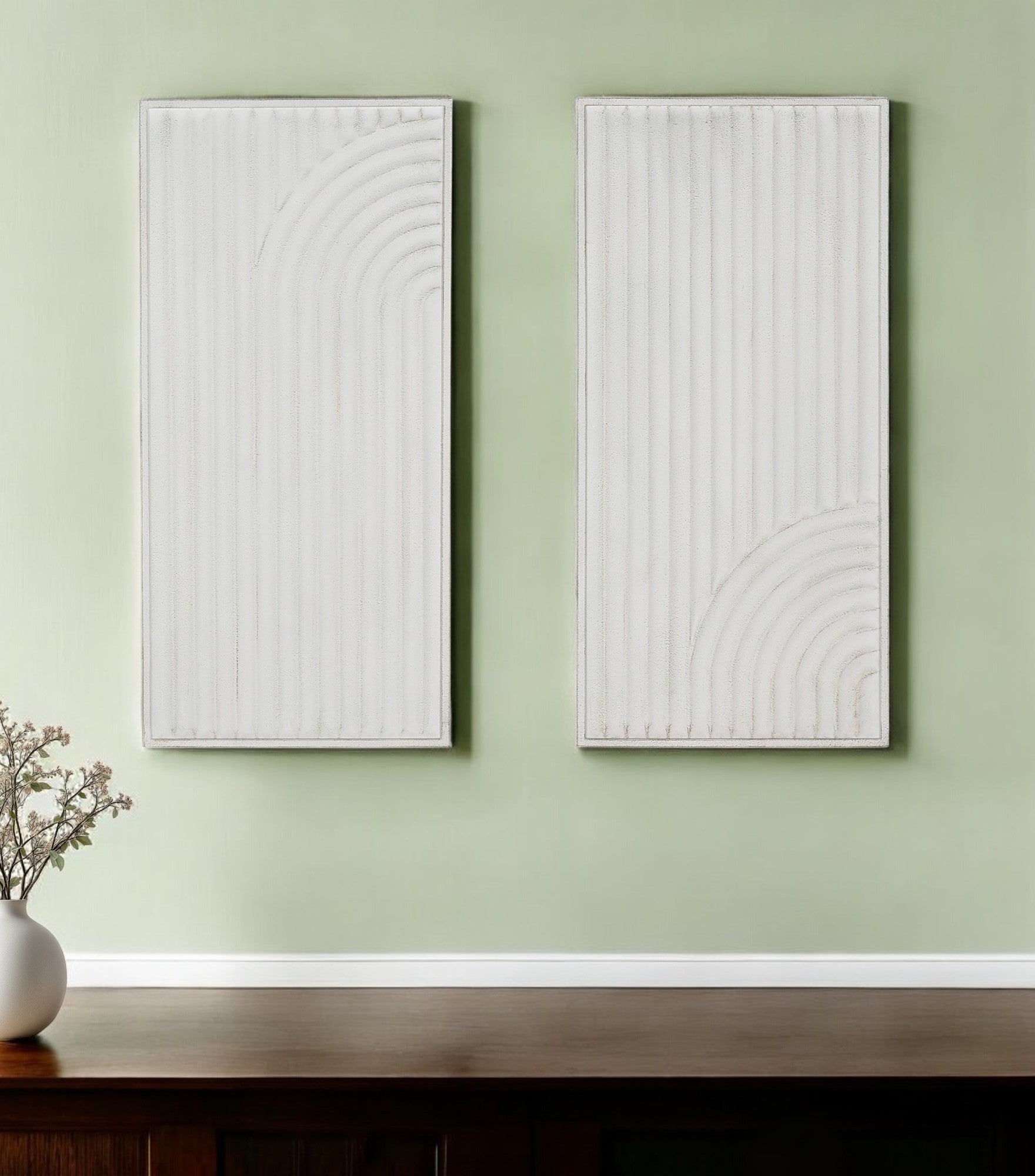 Set of Two White Metal Abstract Hanging Dimensional Sculptures Main image