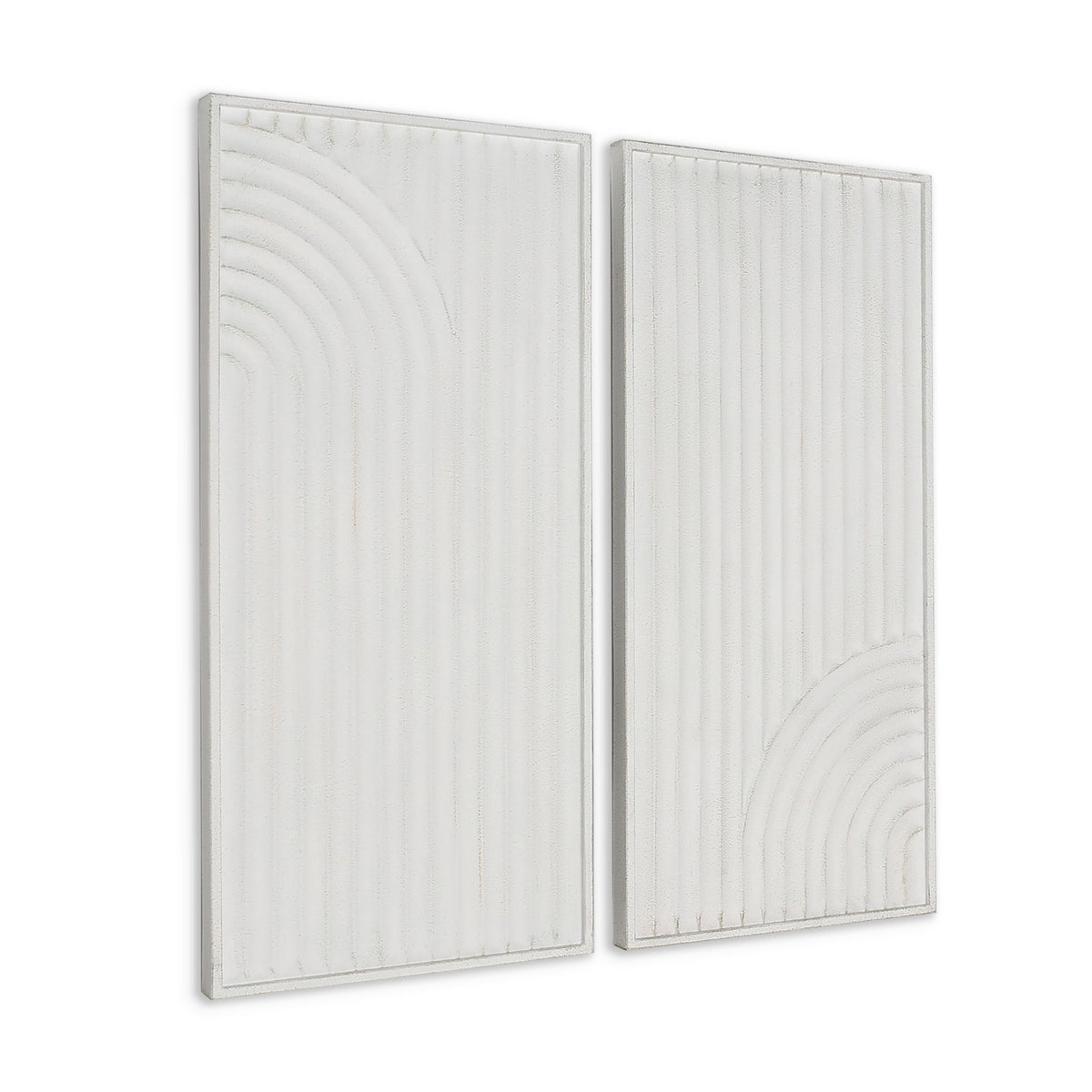 Set of Two White Metal Abstract Hanging Dimensional Sculptures
