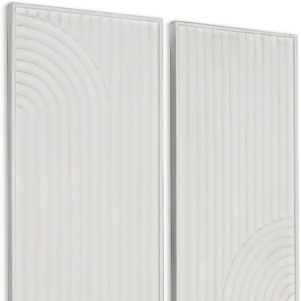 Set of Two White Metal Abstract Hanging Dimensional Sculptures