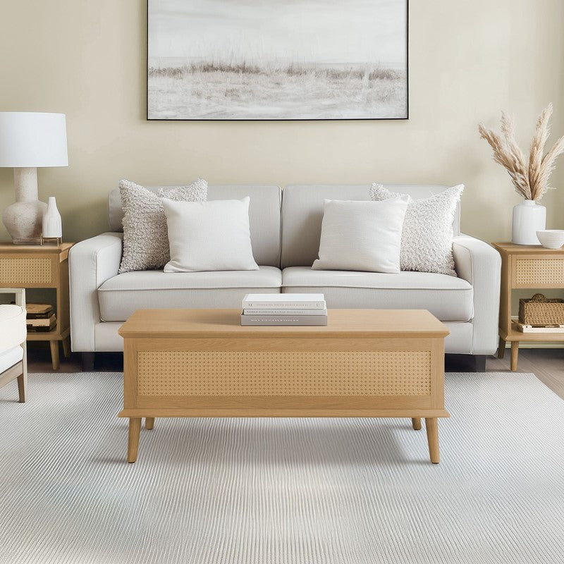 Teagan Rattan Side Table with Built-in Charging Station & LED Light