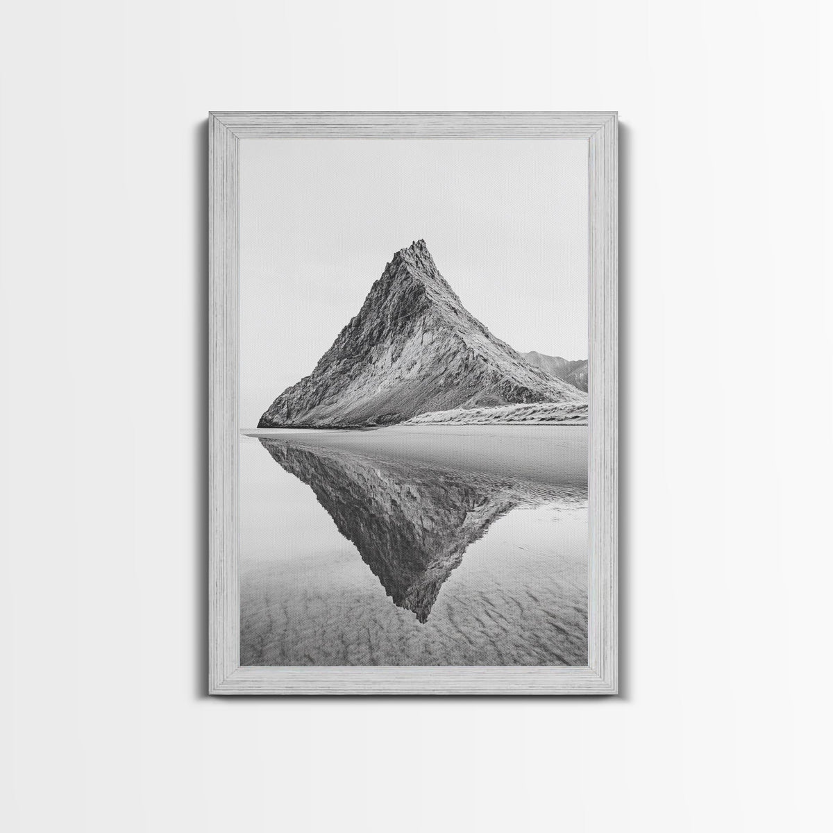 Mountain Mirror, Coastal Peak, Serene Beach, Canvas Print