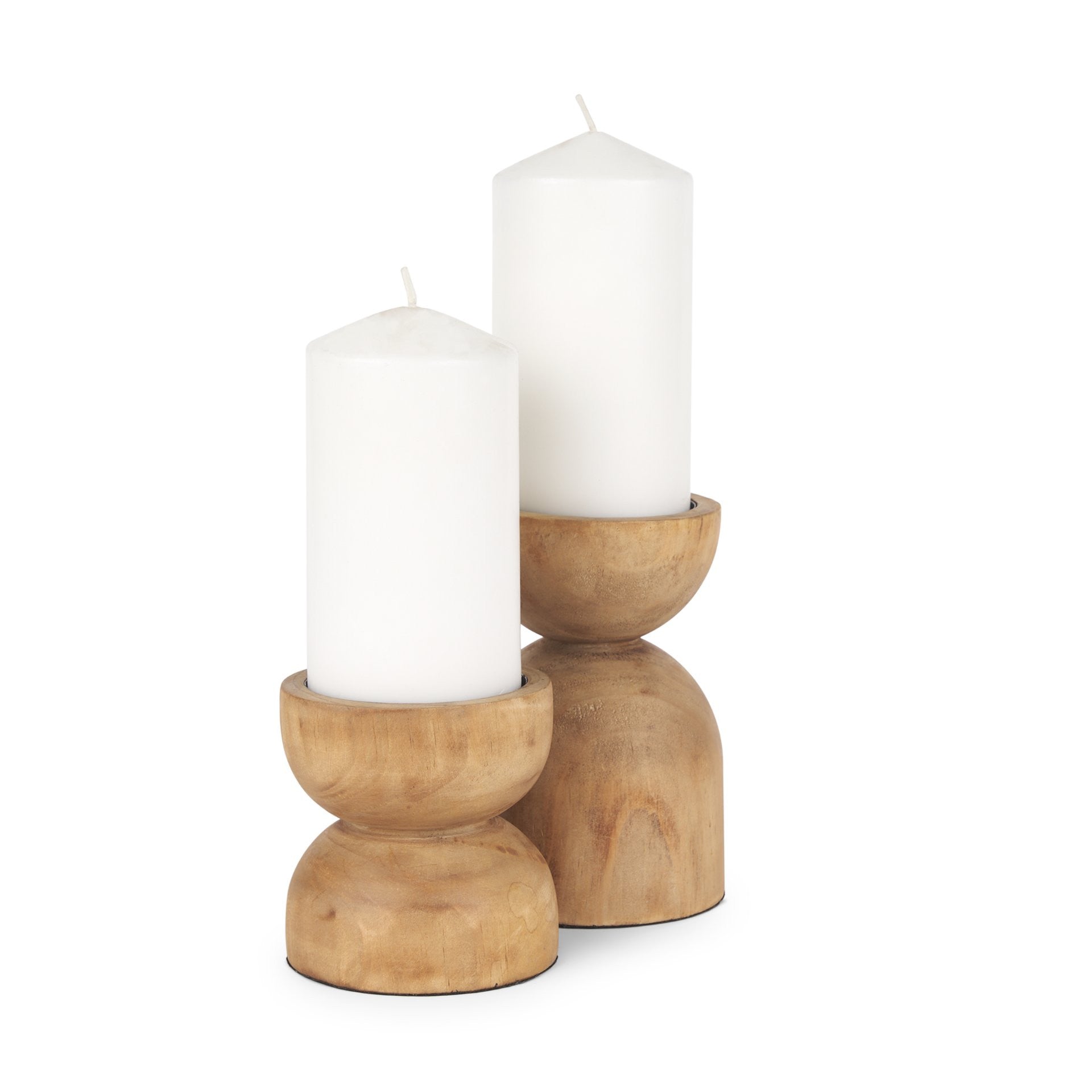 Set of Two Brown Distressed Geometric Solid Wood Pillar Candle Holders Secondary image