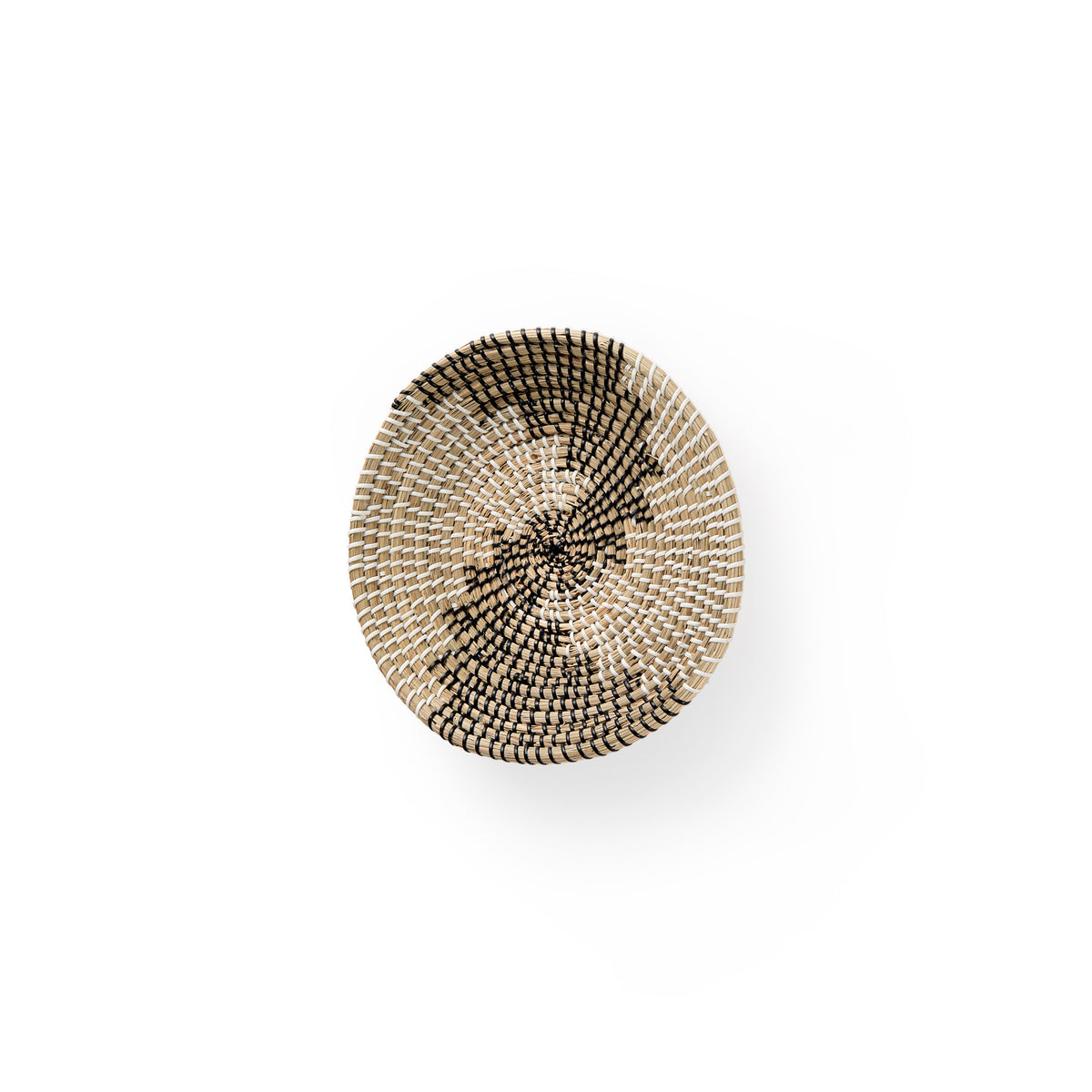 Luna 12" X 12" Black Light Brown And White Abstract Geometric Seagrass Circle Hanging Dimensional Sculpture