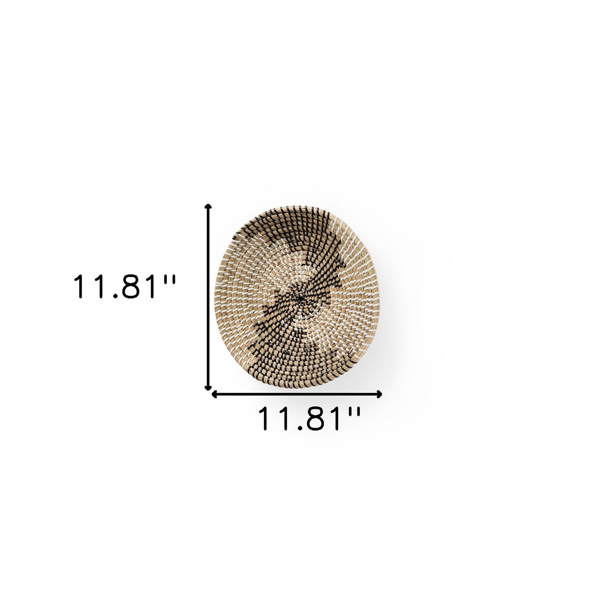 Luna 12" X 12" Black Light Brown And White Abstract Geometric Seagrass Circle Hanging Dimensional Sculpture