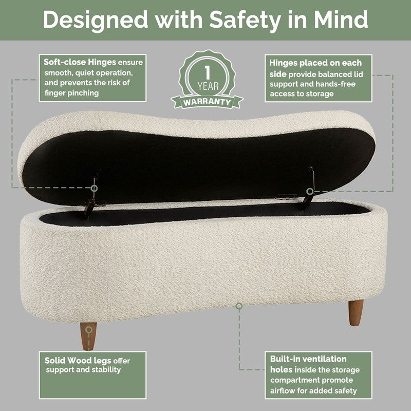 Bailey Boucle-Style Curved Storage Accent Bench