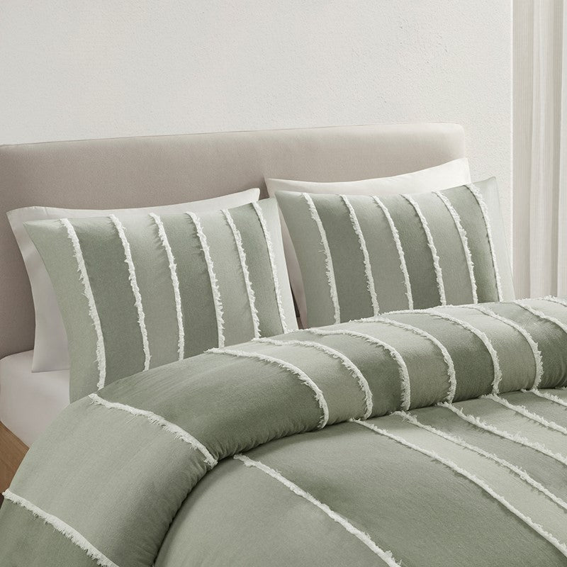 Shay 3 Piece Striped Cotton Duvet Cover Set