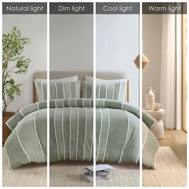 Shay 3 Piece Striped Cotton Duvet Cover Set