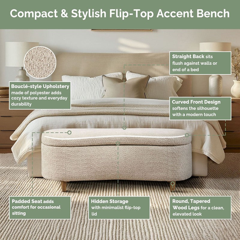 Bailey Boucle-Style Curved Storage Accent Bench