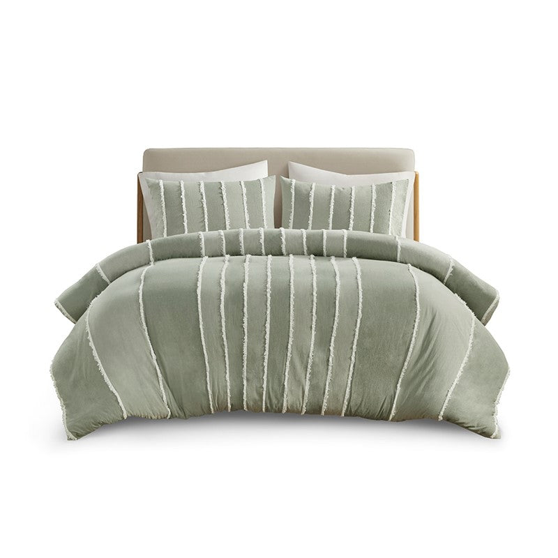 Shay 3 Piece Striped Cotton Duvet Cover Set