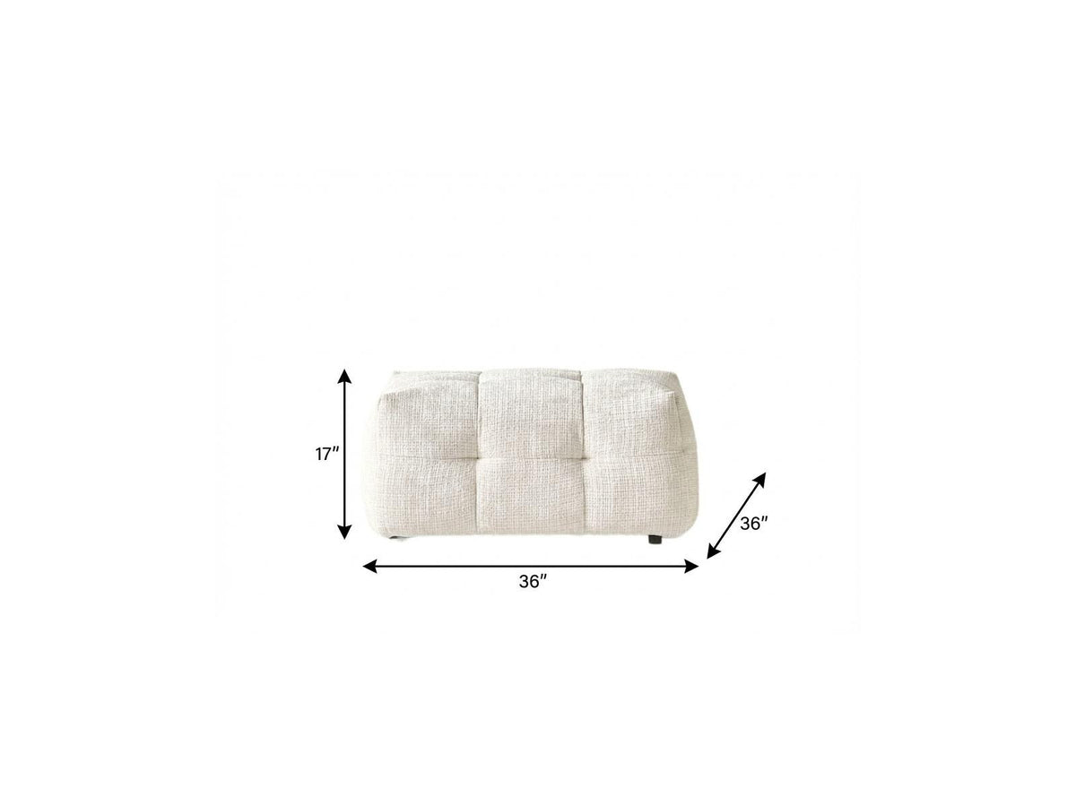 36" Beige and Black Chenille Tufted Pouf Ottoman