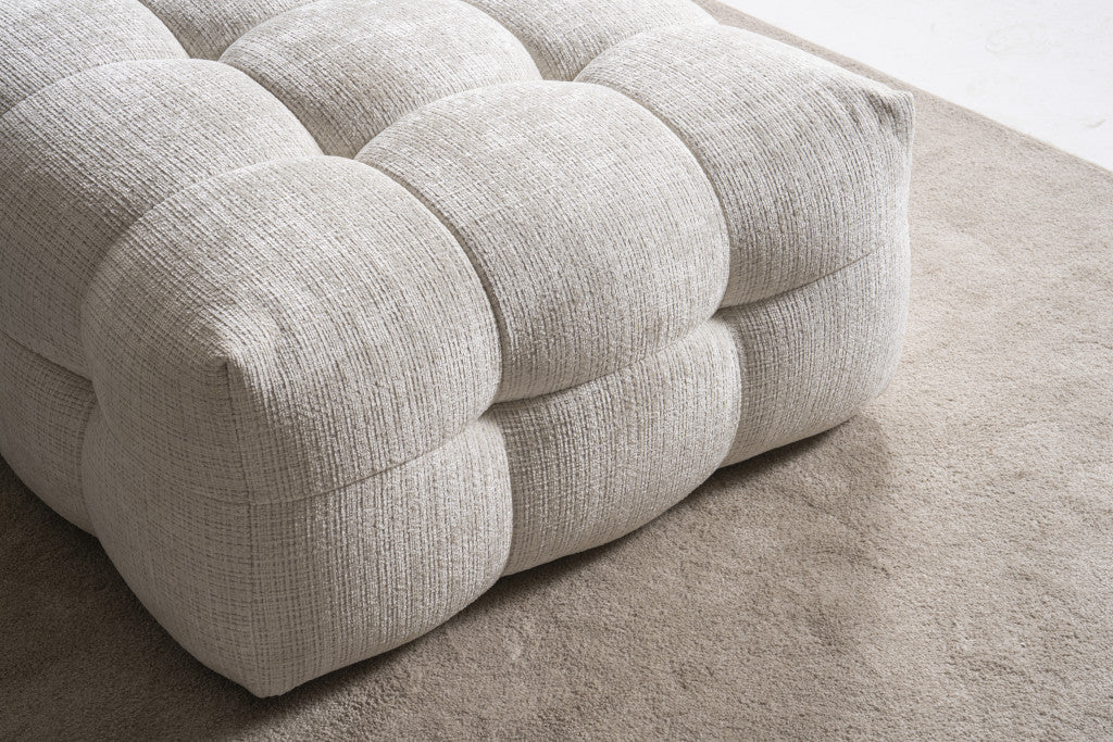 36" Beige and Black Chenille Tufted Pouf Ottoman